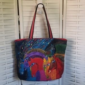 Lauren Burch horse lover multicolor canvas tote bag